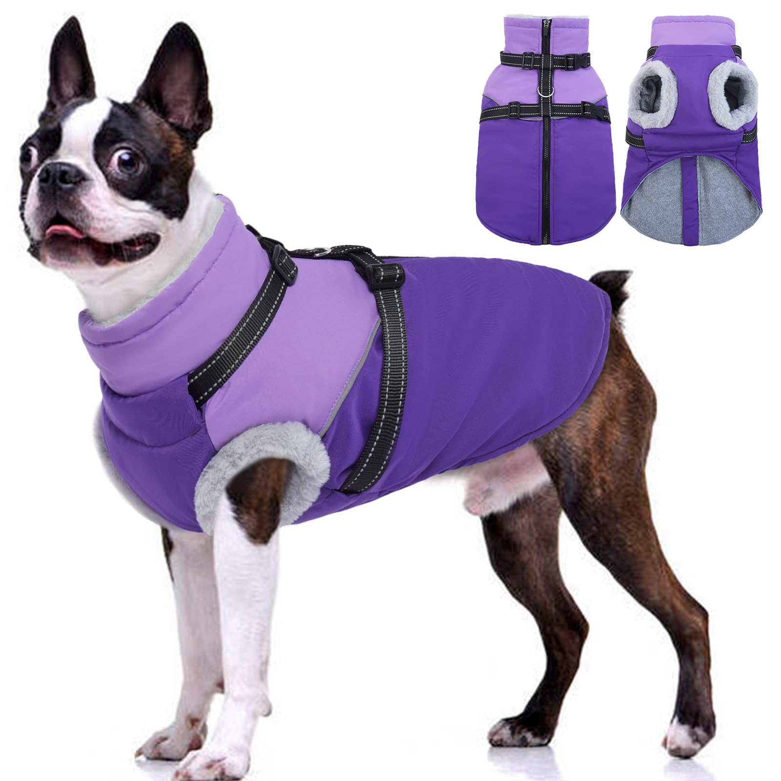 Dog Winter Jacket with Built-In Harness – Waterproof Fleece Coat