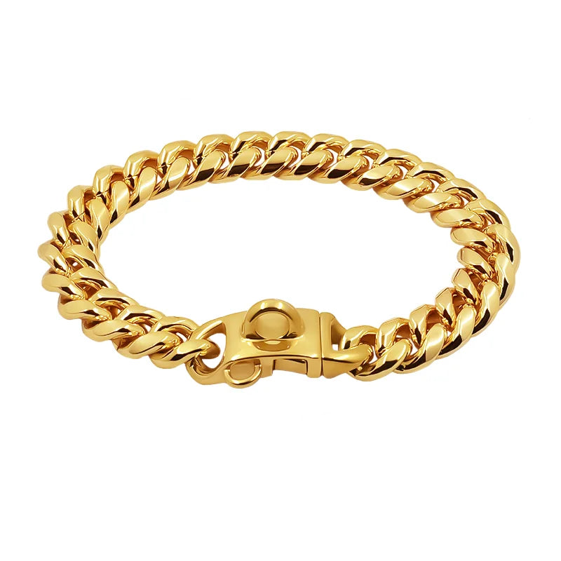 Stainless Steel Cuban Link Dog Collar – Heavy-Duty Metal Pet Chain for Dogs