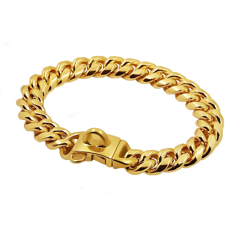 Stainless Steel Cuban Link Dog Collar – Heavy-Duty Metal Pet Chain for Dogs