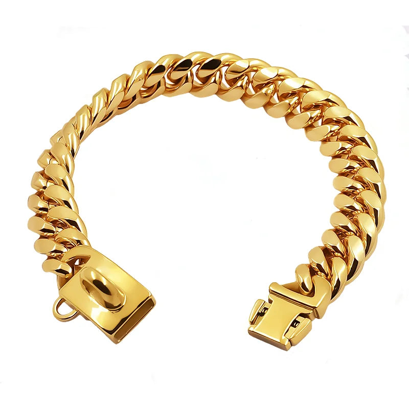 Stainless Steel Cuban Link Dog Collar – Heavy-Duty Metal Pet Chain for Dogs
