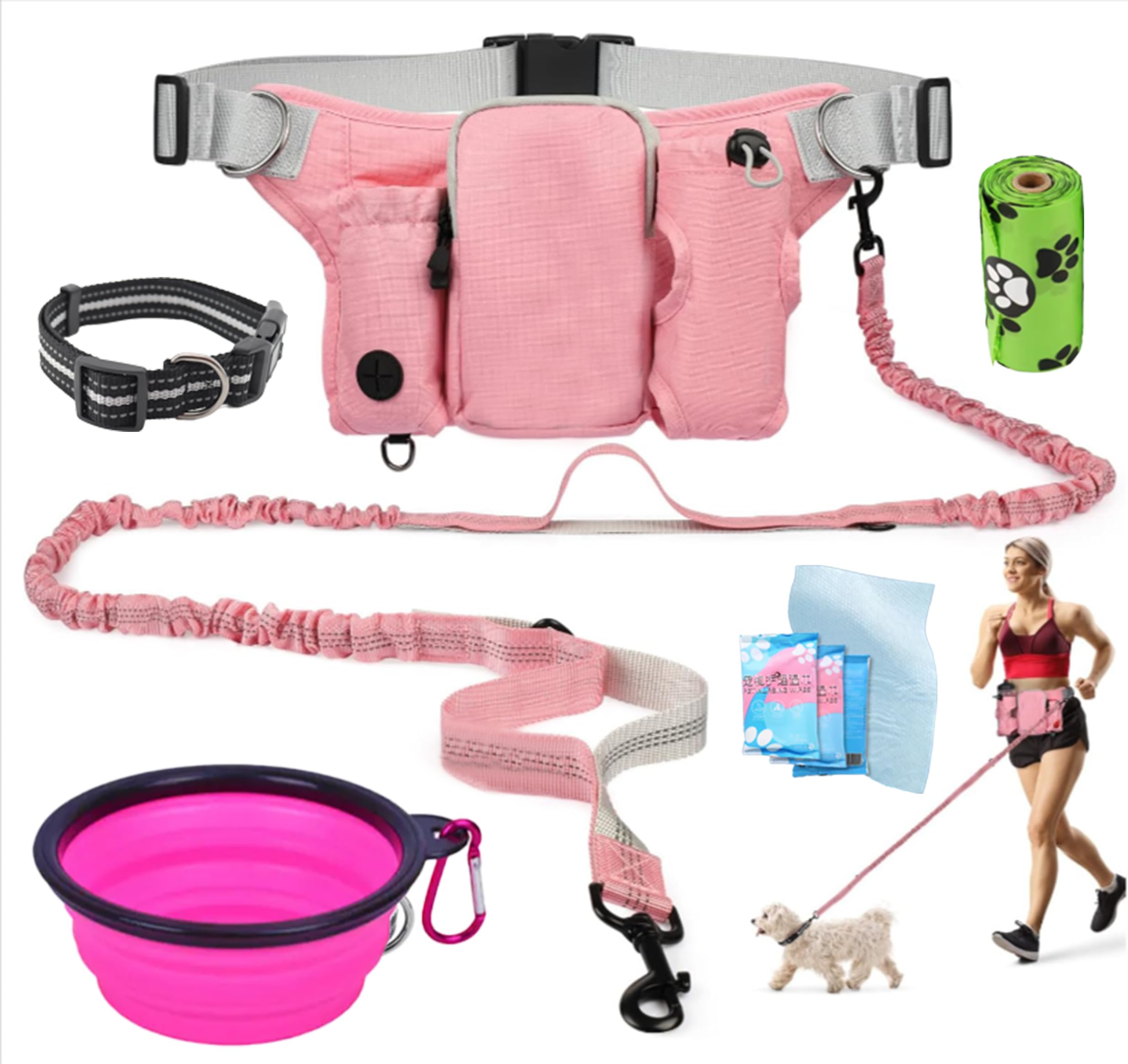 Hands-Free Dog Leash Bundle – Waist Leash, Collar, Treat Pouch & Bowl